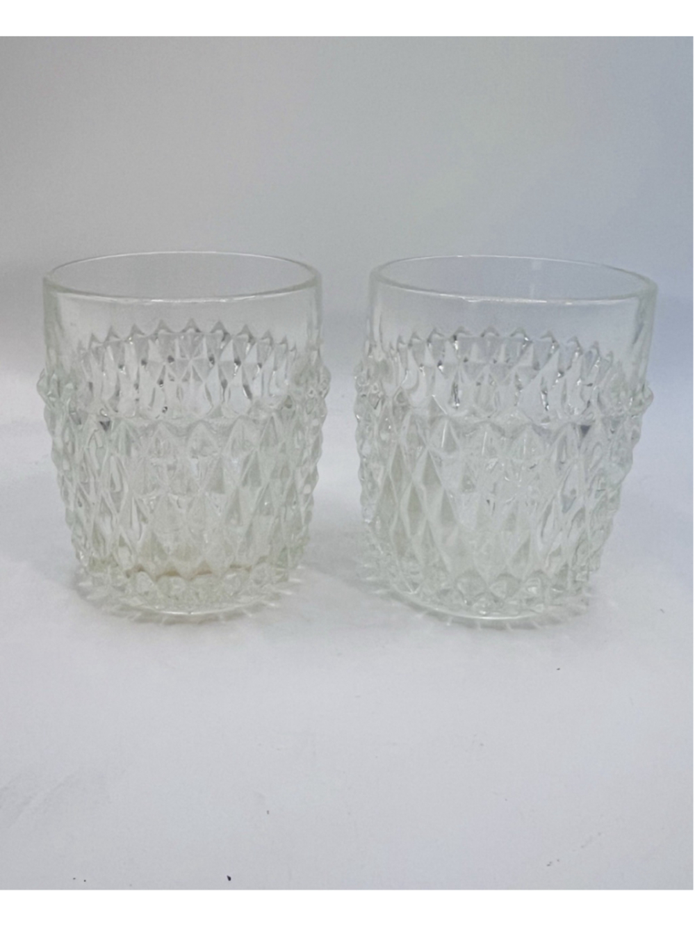 Set of (2) Vintage Indiana Glass Clear Diamond Point Old Fashioned Tumblers 3.5”